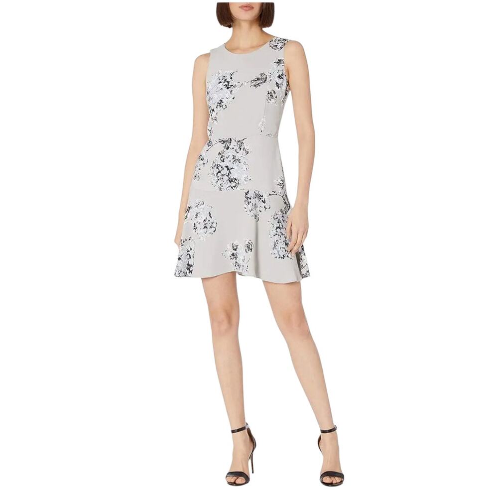 Armani Exchange A|X Gray Floral Print Scoop‎ Neck Sleeveless Skater Dress Size 8